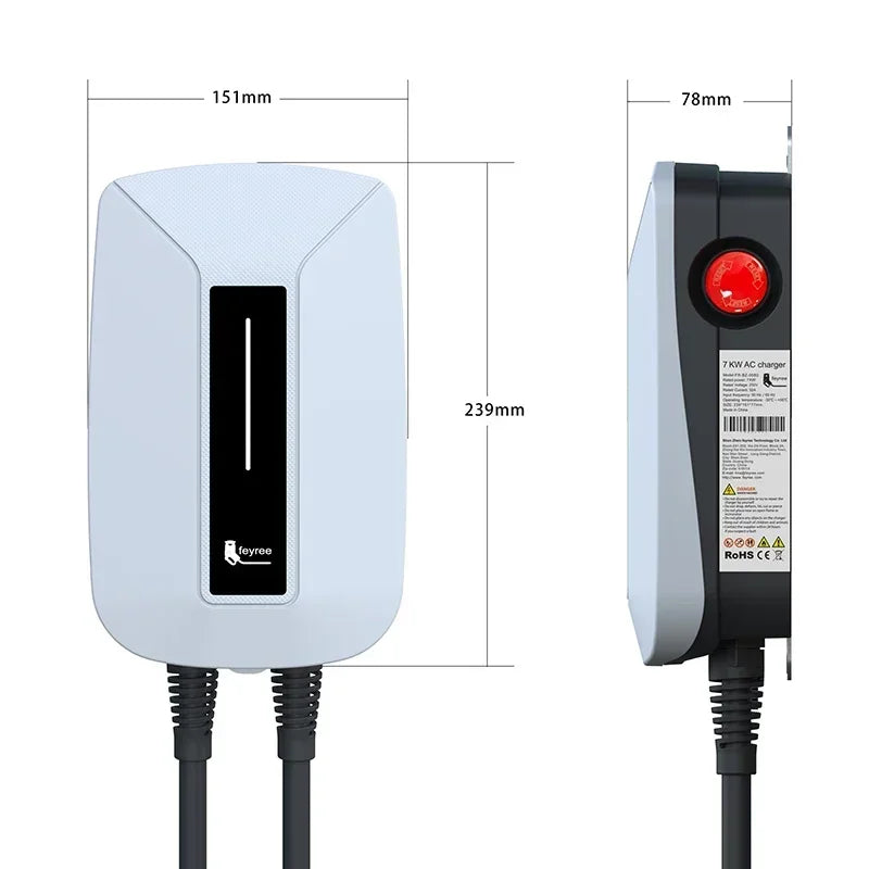 feyree EVSE Wallbox EV Charger Type2 32A 7KW 1 Phase IEC62196-2 Plug Electric Vehicle Charging Station Car Charger 5m Cable