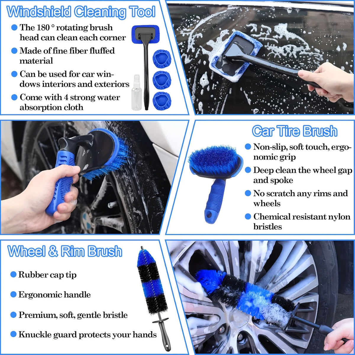 26Pcs Car Detailing Brush Set, Car Detailing Kit, Professional Car Care Kit - Car Wash Brush Kit for Interior Exterior Wheels