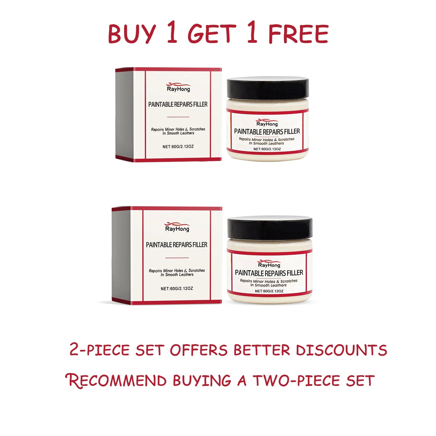 Rayhong 60ml Leather Filling Paste for Car Seat Scratch Repair, Sofa Leather Damage Refurbishment Repair Paste