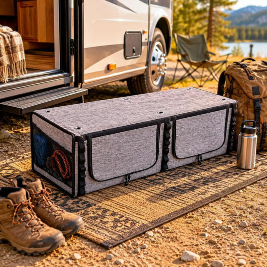 RV Overhead Storage Vehicle Roof Hanging Cabinet Soft Polyester Organizer Two Zip Pockets Breathable Mesh Panels