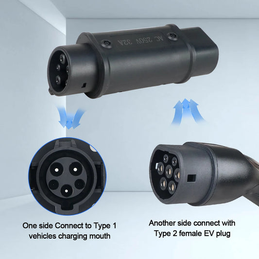 Type 2 to Type 1 Adaptor SAE J1772 7.2KW 32A 22KW EV Charger Adaptor Type 2 to GBT Car Charging for Electric Vehicle Connector