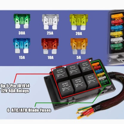 12V-24V waterproof relay box pre-wired fuse upgrade 6-way relay fuse box