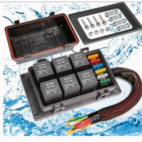 12V-24V waterproof relay box pre-wired fuse upgrade 6-way relay fuse box