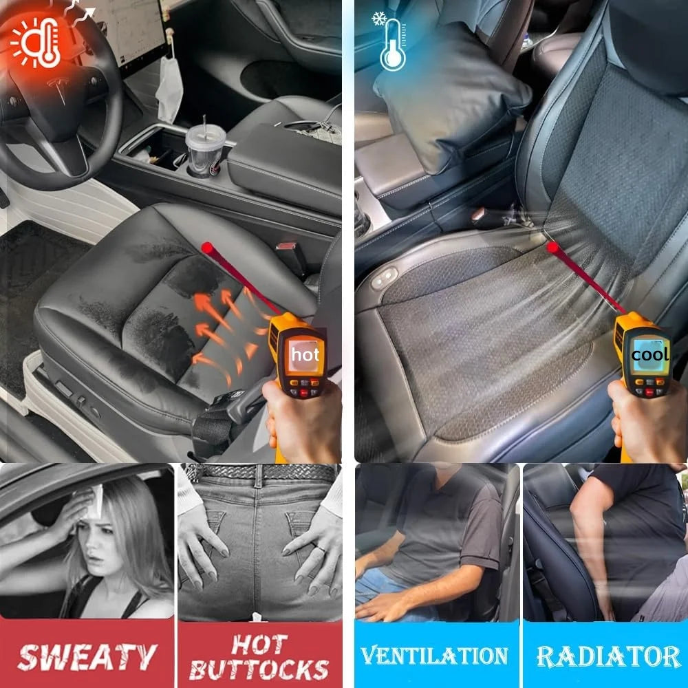 For Model Y 2017-2024 & Model 3 2017-2023 Cooling Car Seat Cushion, Front Seat Cover Summer Hair Dryer Cooling Accessories