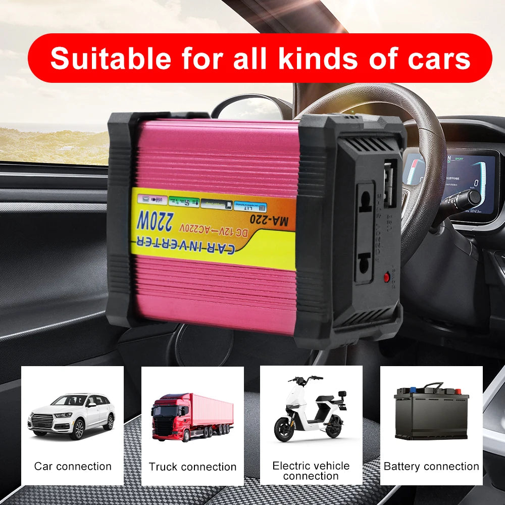 220W Portable Car Power Inverter with Multiple Protection and AC/USB Output Universal Compatibility Efficient Conversion