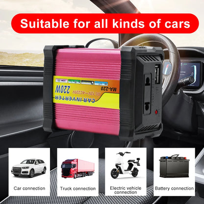 220W Portable Car Power Inverter with Multiple Protection and AC/USB Output Universal Compatibility Efficient Conversion