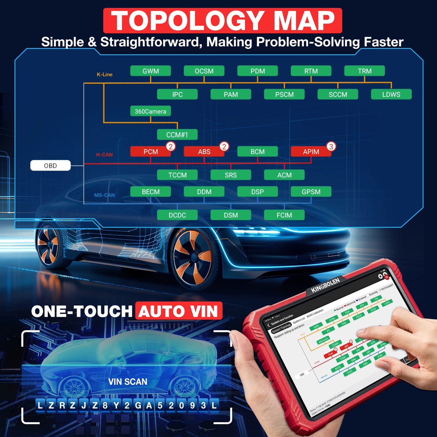 【 2 Year Free Update】KINGBOLEN K10 PRO ELITE OBD2 Scanner ECU Coding 40+ Service CANFD FCA All System Diagnostic Tool Active T