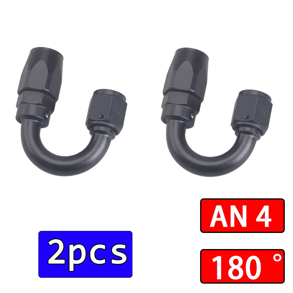2Pcs Universal Black AN4 AN6 AN8 AN10 Straight 45 90 180 Degree Oil Fuel Swivel Hose End Fitting Oil Hose End Adaptor Kit