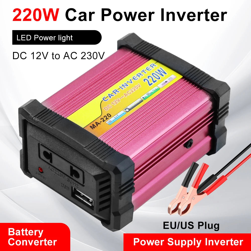 220W Portable Car Power Inverter with Multiple Protection and AC/USB Output Universal Compatibility Efficient Conversion