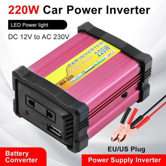 220W Portable Car Power Inverter with Multiple Protection and AC/USB Output Universal Compatibility Efficient Conversion