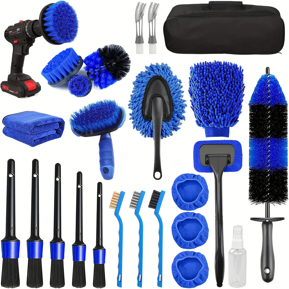 26Pcs Car Detailing Brush Set, Car Detailing Kit, Professional Car Care Kit - Car Wash Brush Kit for Interior Exterior Wheels