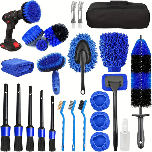 26Pcs Car Detailing Brush Set, Car Detailing Kit, Professional Car Care Kit - Car Wash Brush Kit for Interior Exterior Wheels