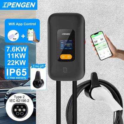 IPENGEN Type2 1 / 3Phase EV Wallbox 7.6KW / 22KW With WIFI APP Control EV Wallbox 11KW EV Wallbox Charging Station Electric Car