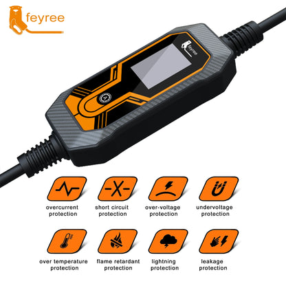 Feyree 11KW Type2 Cable 16A 3Phase EV Portable Charger 32A 7KW EVSE Charging Box 5M Cable CEE Male Plug for Electric Car Charger