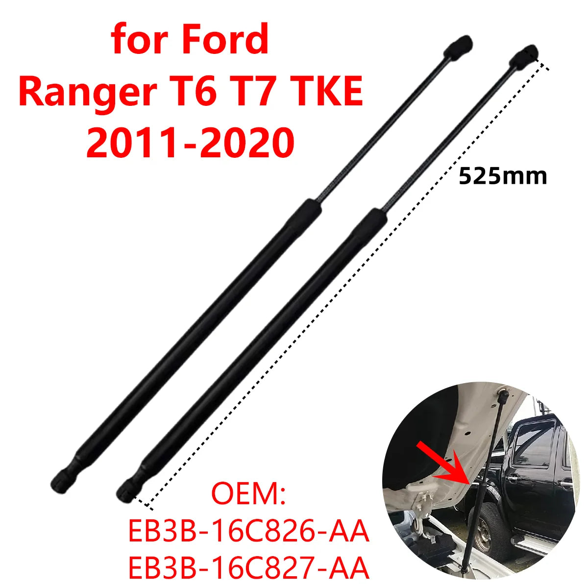 2Pcs EB3B16C826AA Car Front Engine Bonnet Hood Gas Struts Lift Support Rods for Ford Ranger T6 T7 TKE 2011-2020