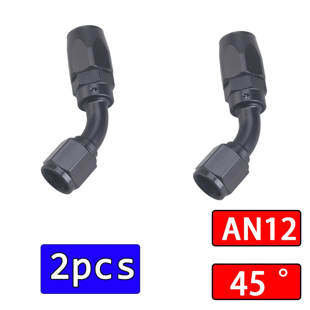 2Pcs Universal Black AN4 AN6 AN8 AN10 Straight 45 90 180 Degree Oil Fuel Swivel Hose End Fitting Oil Hose End Adaptor Kit