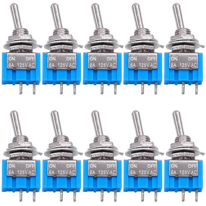 10pcs DPDT Mini Toggle Switch 2pin 2 Position ON/Off Miniature Toggle Switch 6A 125V Toggle Switch