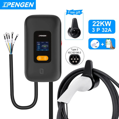 IPENGEN Type2 1 / 3Phase EV Wallbox 7.6KW / 22KW With WIFI APP Control EV Wallbox 11KW EV Wallbox Charging Station Electric Car