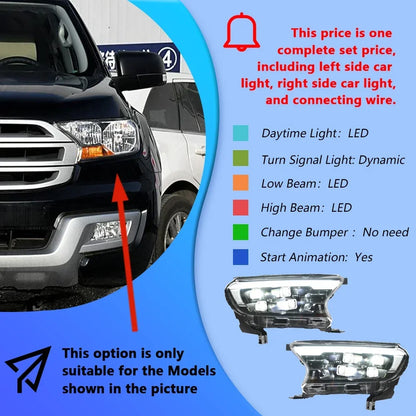 For Ford Ranger 2016-2020 LED Auto Headlights Assembly Upgrade Dynamic DRL 4 Projector Lens Tool Car Front Lamps Accessories