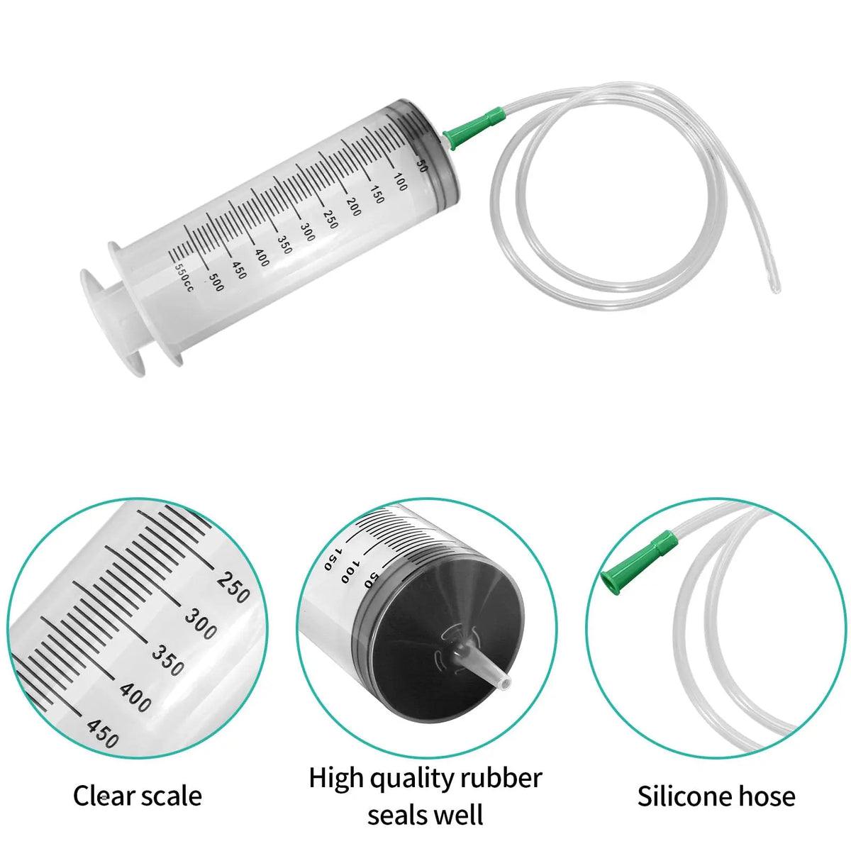 Plastic Syringe Ink-filling Needle Glue Dispenser 60ml-500ml Large-capacity Syringe Pump with 1m Hose for Washing and Pumping