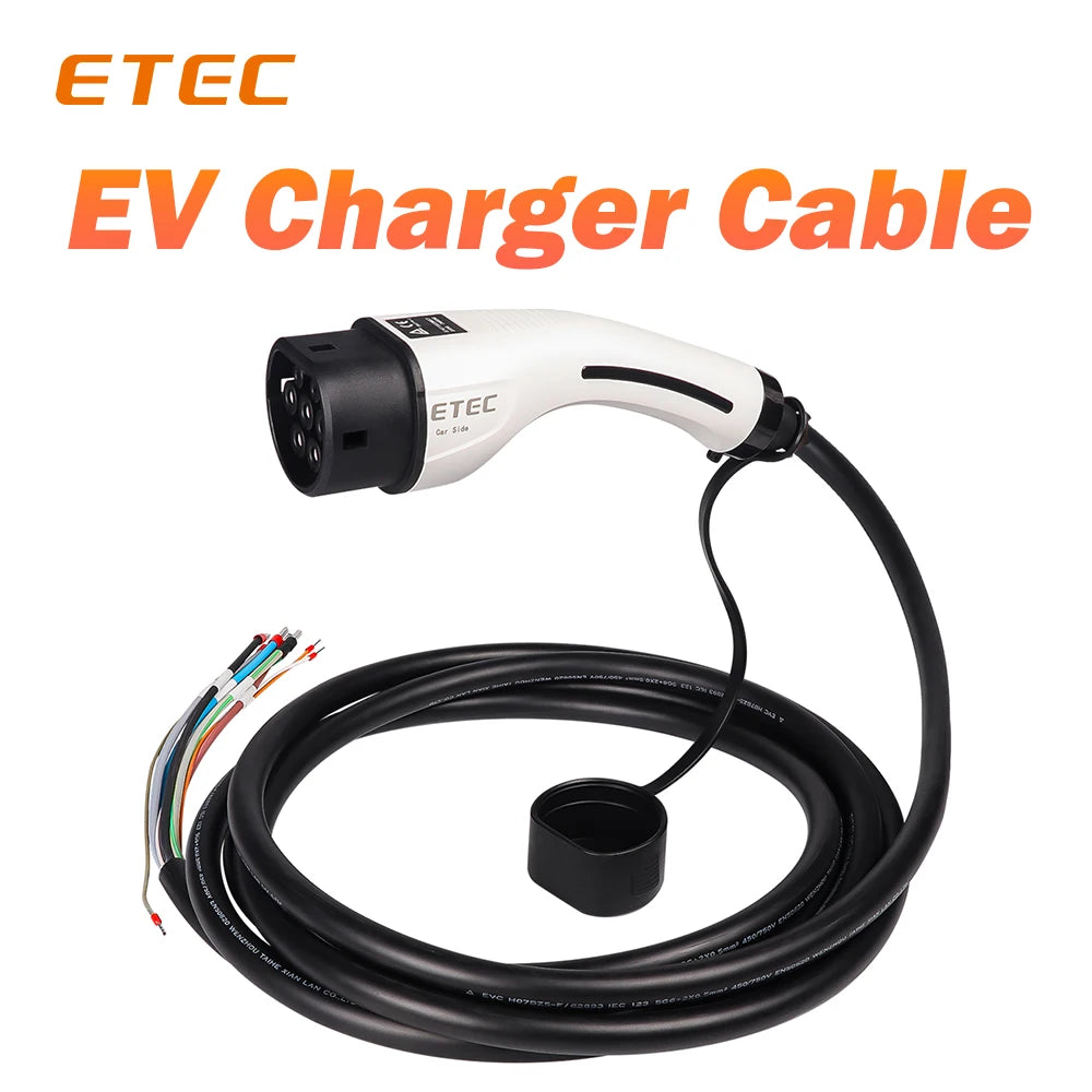 ETEC EV Charger Plug Type2 Cable 16A 32A 8KW 11KW 22KW 1Phase 3Phase Car Charging Station for Electric Car IEC62196-2 EKEP3