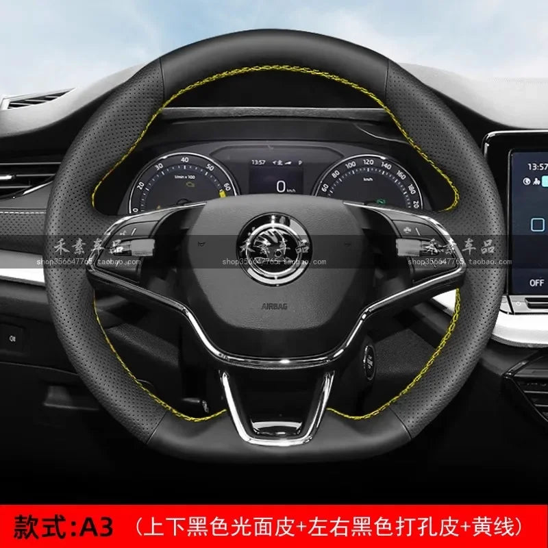 Hand Stitched Car Steering Wheel Cover for Skoda Karoq sport Karoq Scala 2024 2023 2022 DIY Soft Suede leather Car Interior