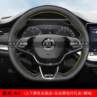 Hand Stitched Car Steering Wheel Cover for Skoda Karoq sport Karoq Scala 2024 2023 2022 DIY Soft Suede leather Car Interior