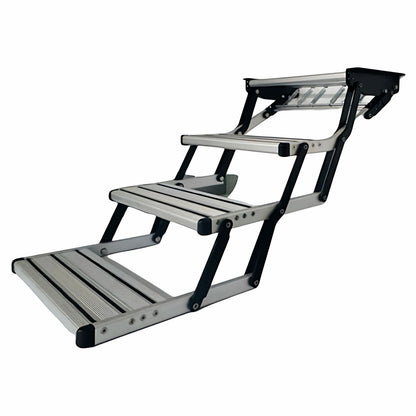 Manual RV Steps, Anodized Aluminum Alloy 3-Step Entry, Widened Pedal Folding Stairs for Caravan, Motorhome and Trailer