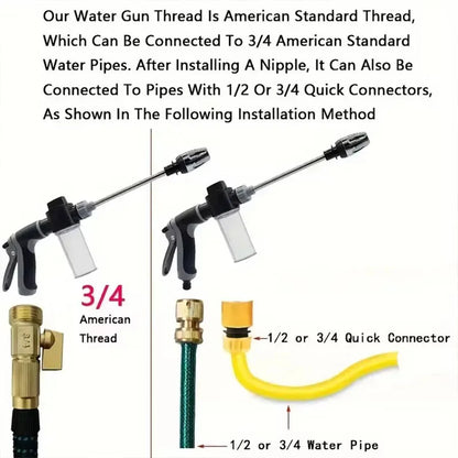 Car Wash High Pressure Water Gun with Foam Cannon Adjustable Nozzle for Garden Hose and Cleaning Multi-Function Ergonomic Grip