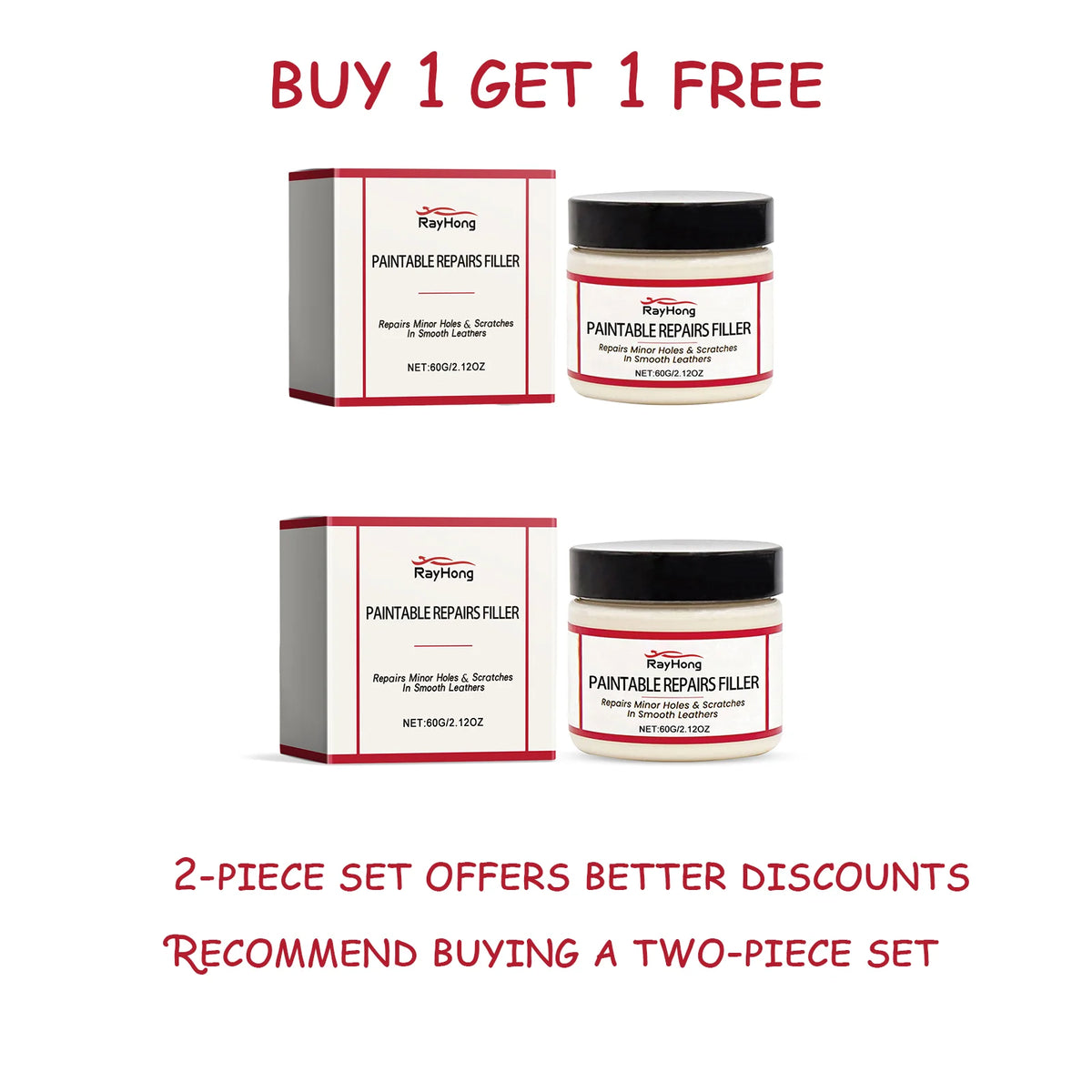 Rayhong 60ml Leather Filling Paste for Car Seat Scratch Repair, Sofa Leather Damage Refurbishment Repair Paste