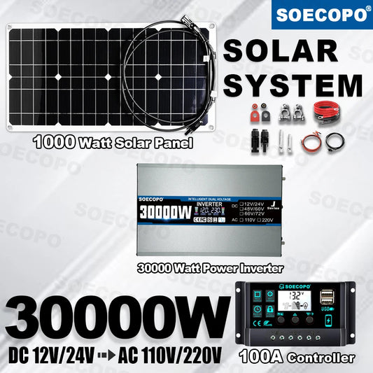 High Efficiency 30000W Solar Kit Power Supply 2200W Inverter+100A Controller 12V Off-Grid System Camping Accessories for RV Home
