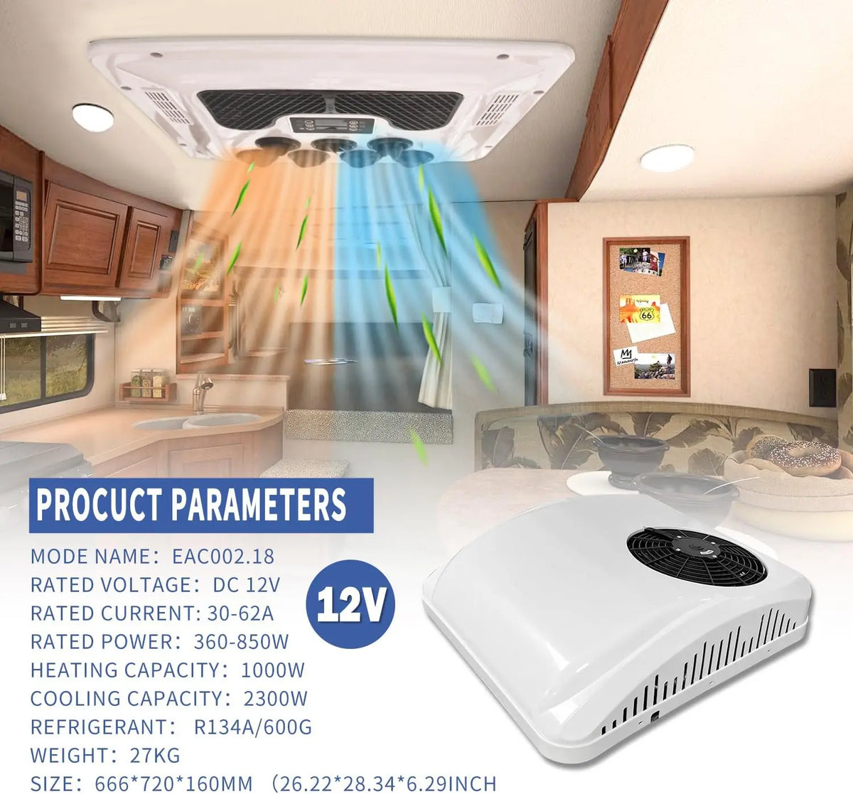 Aspligo 13500BTU RV Roof Air Conditioning 12V 24V Electric Parking Air Conditioner For Truck Camper Van Caravans Motorhome