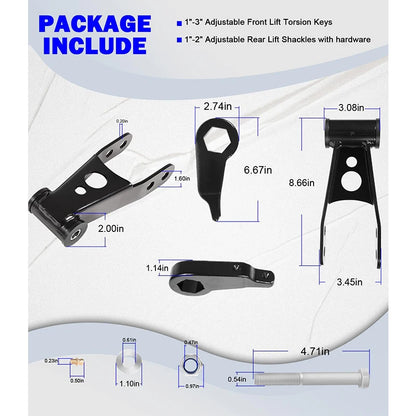 3" Front 2" Rear Leveling Lift Kit, for 1998-2011 Ford Ranger 4X4 and for 2WD models Edge & Sport, Torsion Bar Suspension ONLY