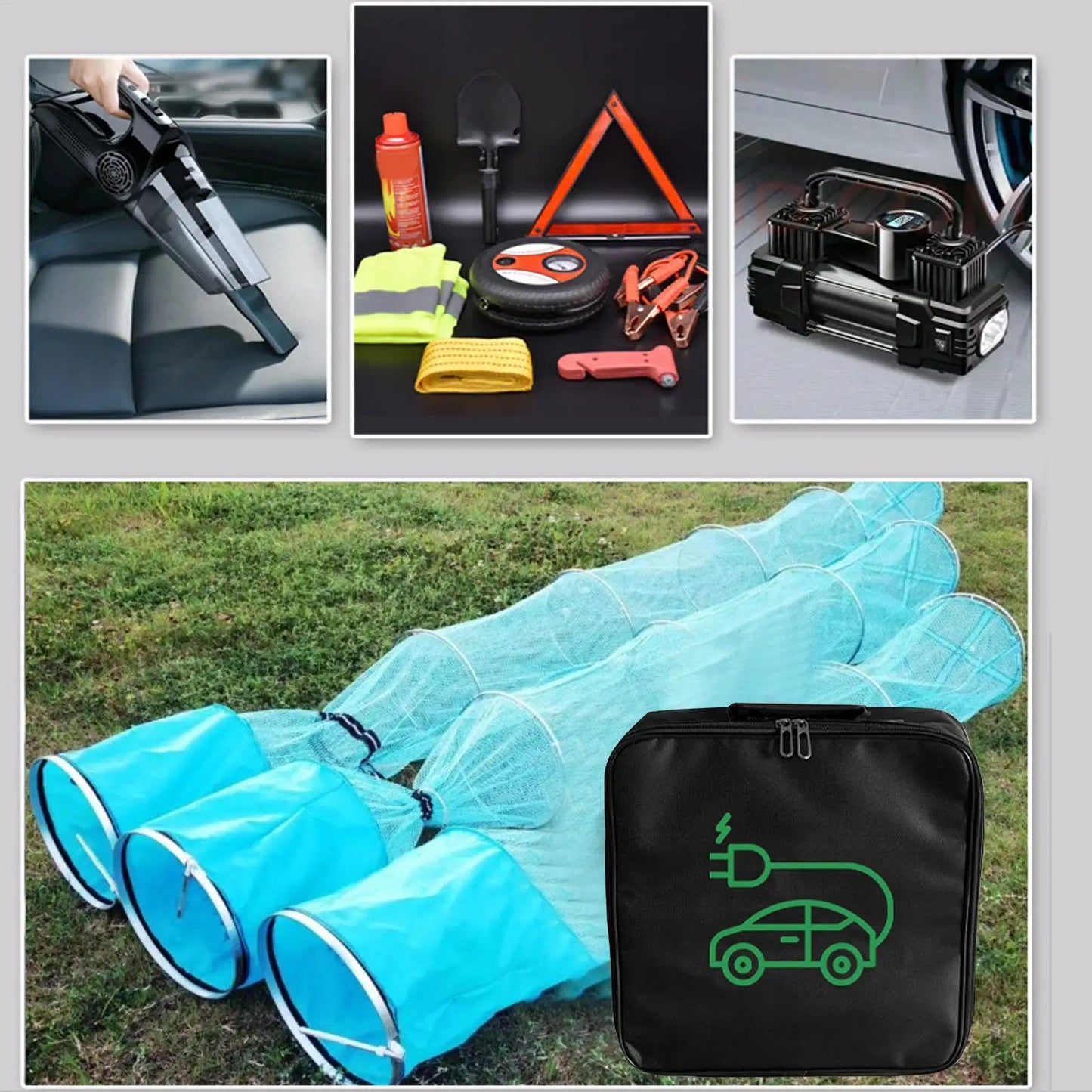 Electric Car Charger Cable Bag Waterproof EV Charger Cable Handled Bag EV Extension Cords Adapters Container Car Trunk Organizer