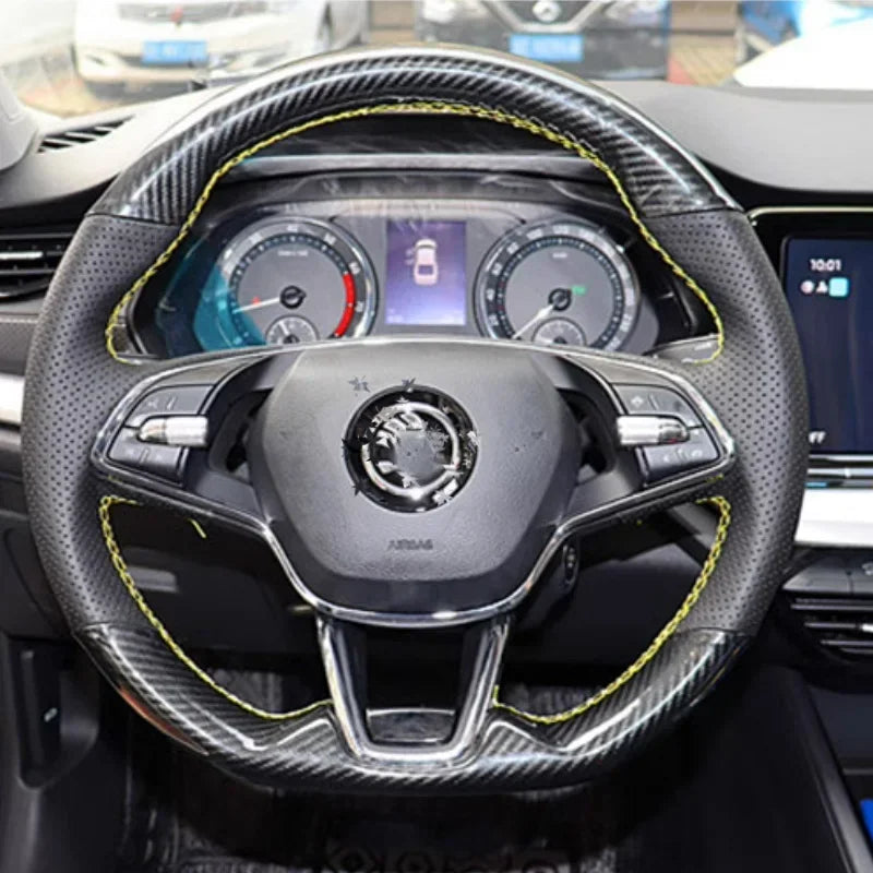 Hand Stitched Car Steering Wheel Cover for Skoda Karoq sport Karoq Scala 2024 2023 2022 DIY Soft Suede leather Car Interior