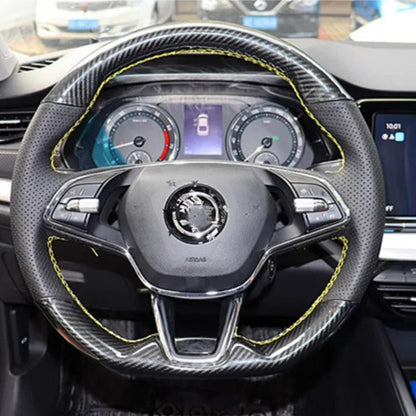 Hand Stitched Car Steering Wheel Cover for Skoda Karoq sport Karoq Scala 2024 2023 2022 DIY Soft Suede leather Car Interior