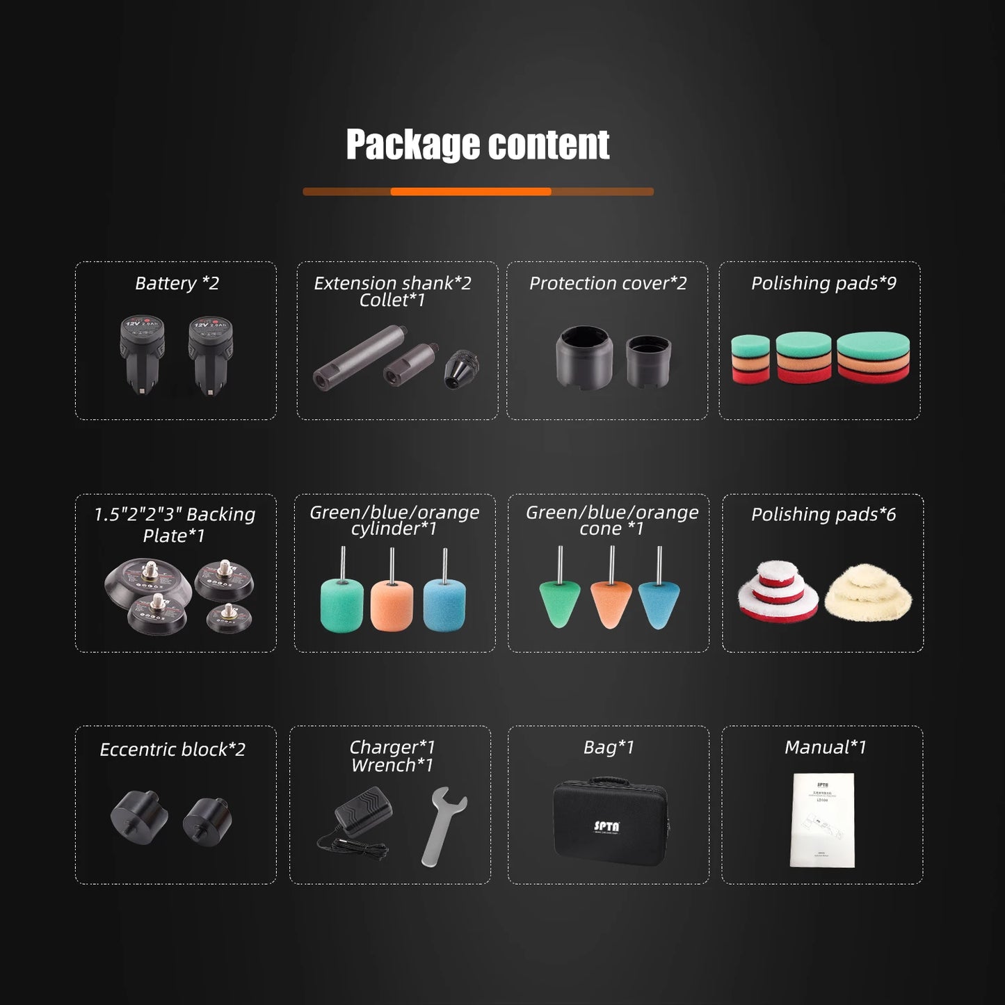 SPTA LD104 Cordless Mini Car Polisher Machine,RO/DA Mini Car Detailing Polisher Machine Set With 2pcs 2.0Ah Lithium Battery