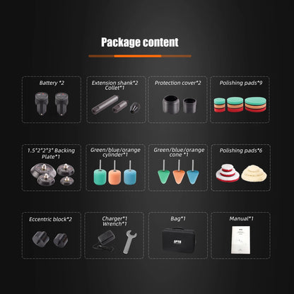 SPTA LD104 Cordless Mini Car Polisher Machine,RO/DA Mini Car Detailing Polisher Machine Set With 2pcs 2.0Ah Lithium Battery
