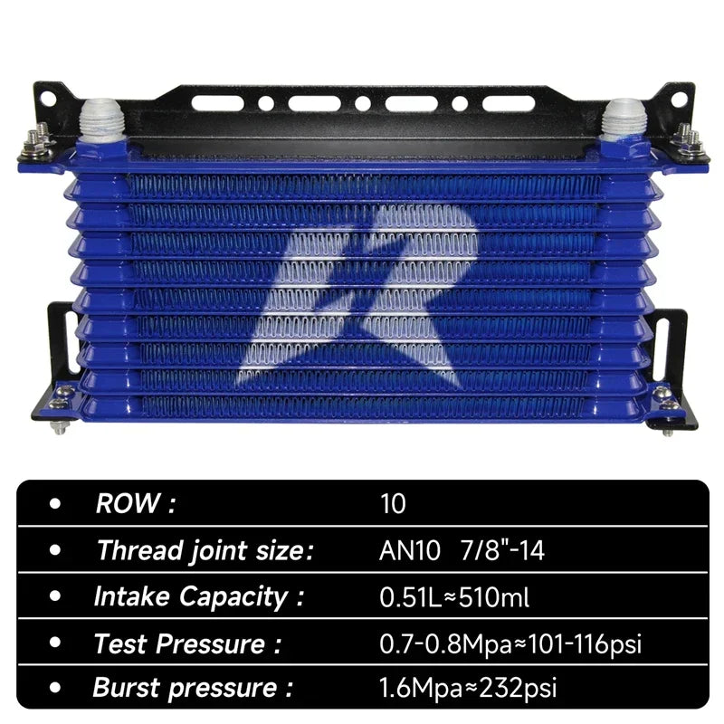 LINESRACING AN10 10Row Aluminum Oil cooler W/ 262mm Mounting Bracket Kit Trust Type Black/Blue