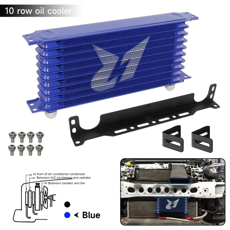 LINESRACING AN10 10Row Aluminum Oil cooler W/ 262mm Mounting Bracket Kit Trust Type Black/Blue