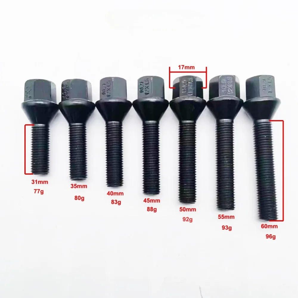 5pcs M12x1.25 Extra Long Wheel Lug Bolts Hub Screws Cone Seat Hex 17mm Thread Lenght 26/28/35/40/45/50/55/60mm