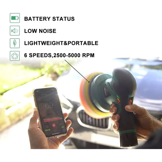 BATOCA 12V Cordless Car Polisher Brushless Dual Action DA Buffer Wireless Car Polishing Machine with 2pcs 2.0Ah Battery