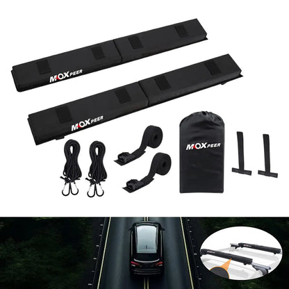 Car Soft Roof Rack Pads Set Easy Installation Portable with Tie Down Straps and Ropes for Snowboard Kayak Canoe Paddleboard