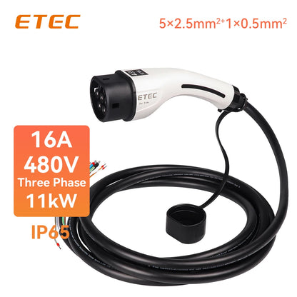 ETEC EV Charger Plug Type2 Cable 16A 32A 8KW 11KW 22KW 1Phase 3Phase Car Charging Station for Electric Car IEC62196-2 EKEP3