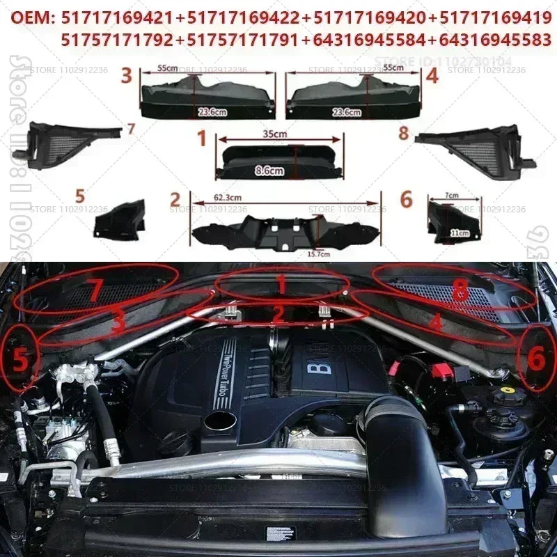 For 2007-2014 BMW X5 X6 E70 E71 Partition Panel Engine Compartment 51717169421 51717169422 51717169419 51757171791 64316945583