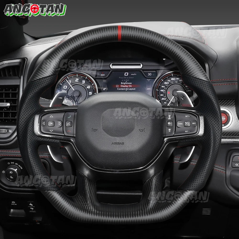 Heated Matte Carbon Fiber Perforated Steering Wheel For Dodge Ram 1500 TRX 2019 2020 2021 2022 2023 2024 Racing Wheel