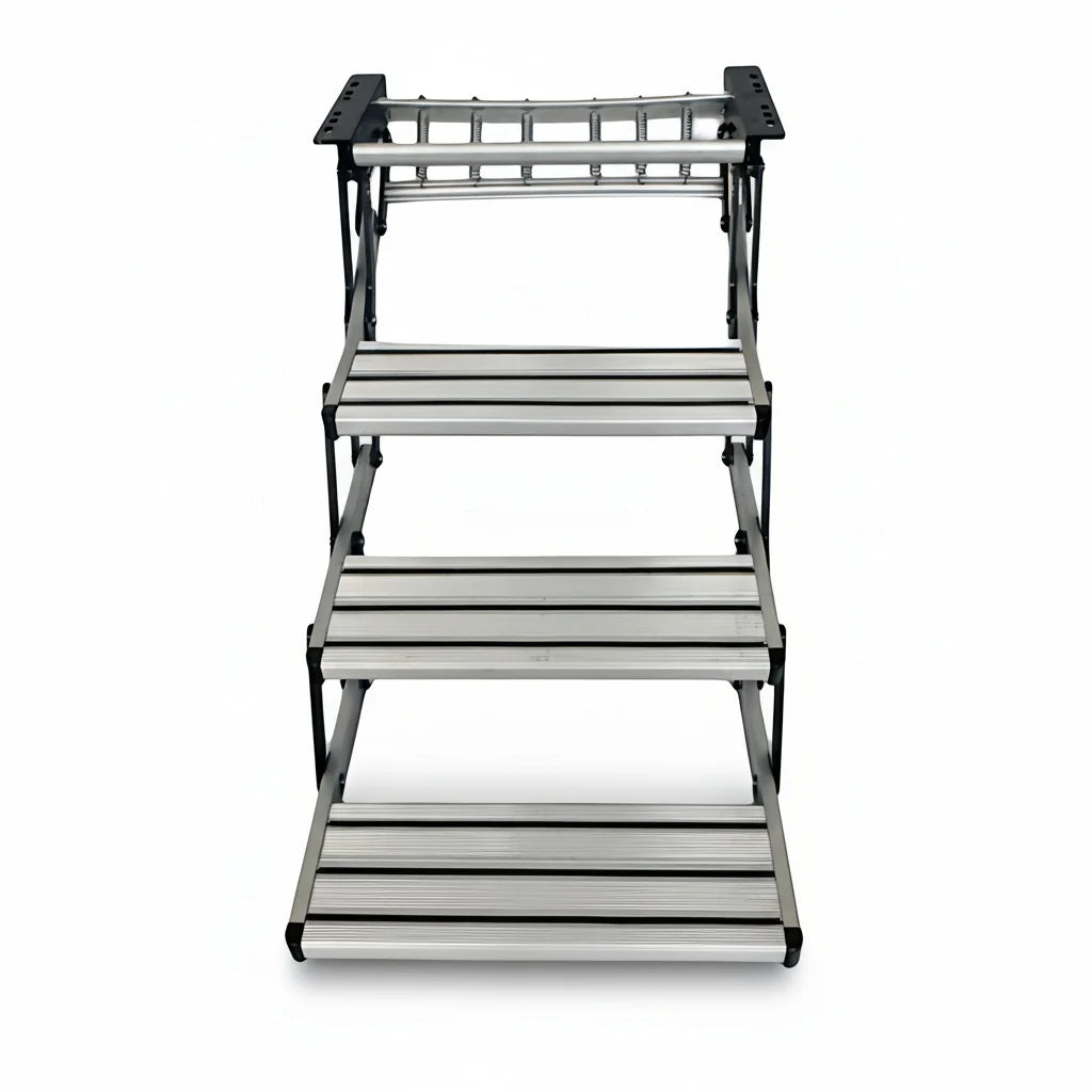 Manual RV Steps, Anodized Aluminum Alloy 3-Step Entry, Widened Pedal Folding Stairs for Caravan, Motorhome and Trailer