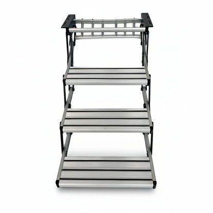 Manual RV Steps, Anodized Aluminum Alloy 3-Step Entry, Widened Pedal Folding Stairs for Caravan, Motorhome and Trailer