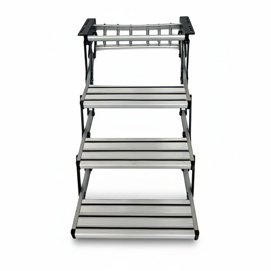 Manual RV Steps, Anodized Aluminum Alloy 3-Step Entry, Widened Pedal Folding Stairs for Caravan, Motorhome and Trailer