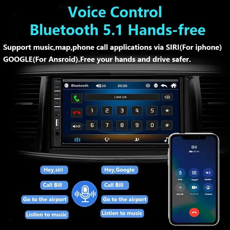 7 Inch 2 Din Car Stereo Carplay Android Auto HD Touchscreen Car Radio Receiver with Rear View Camera Mirror Link Bluetooth FM